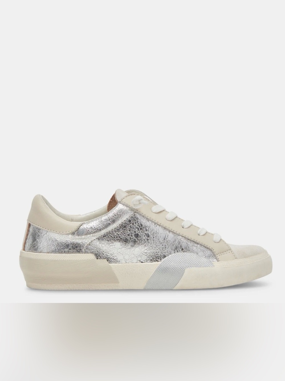 Dolce Vita Silver and Cream Low-Top Leather Sneaker